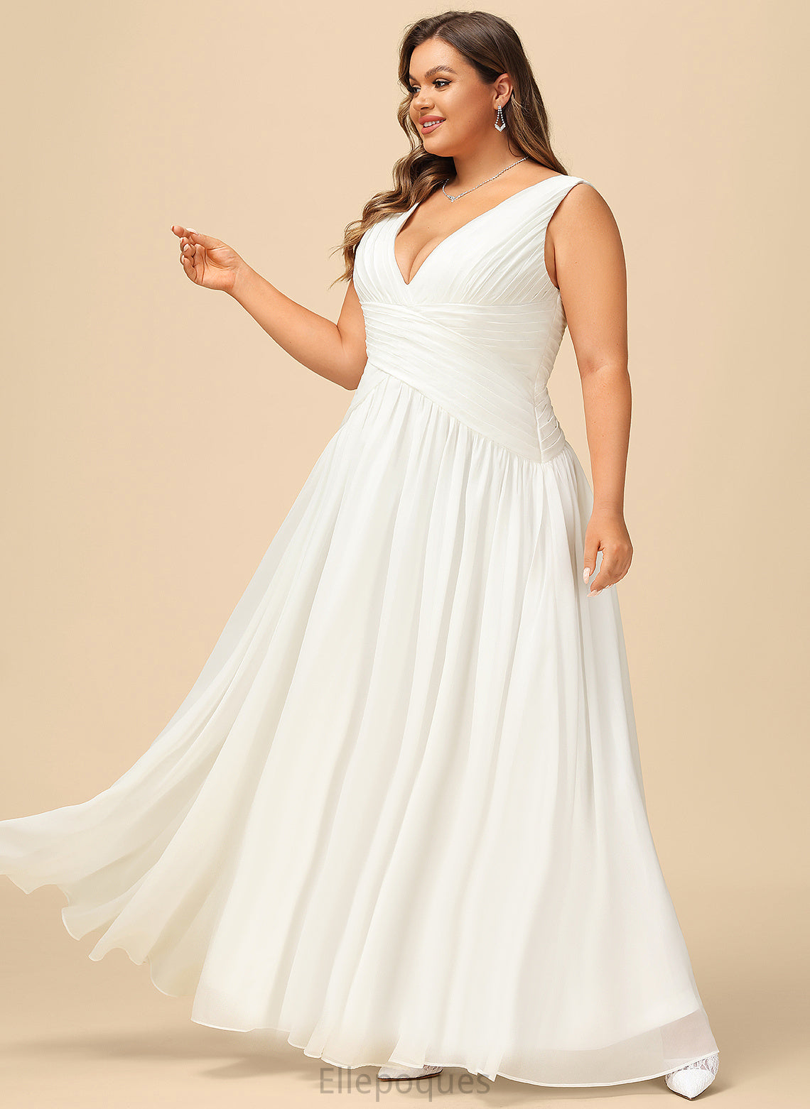 Wedding Wedding Dresses Chiffon Floor-Length Dress A-Line Natalya Pleated V-neck With