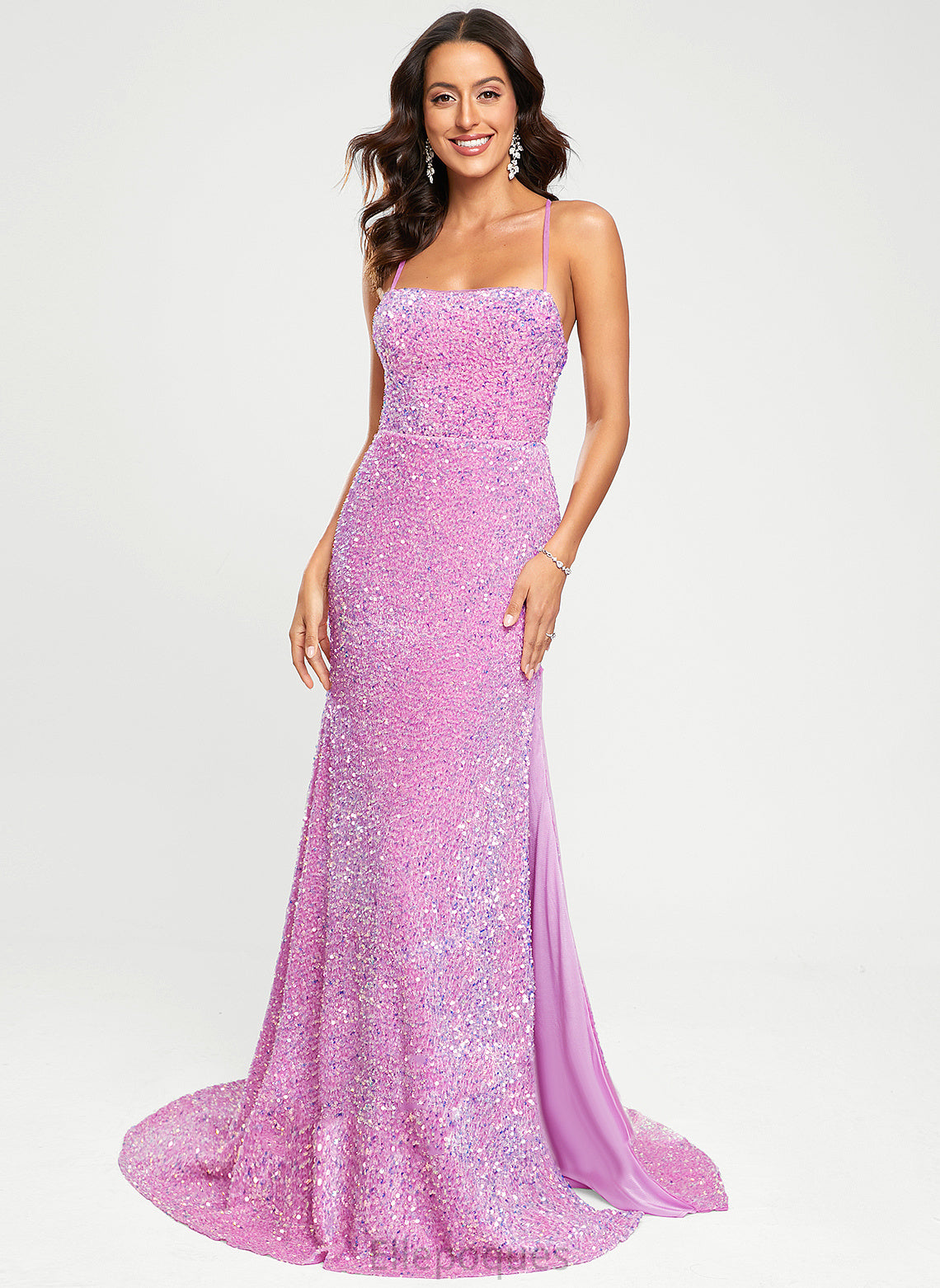 Sequined Train Trumpet/Mermaid Square Alisson Prom Dresses Sweep