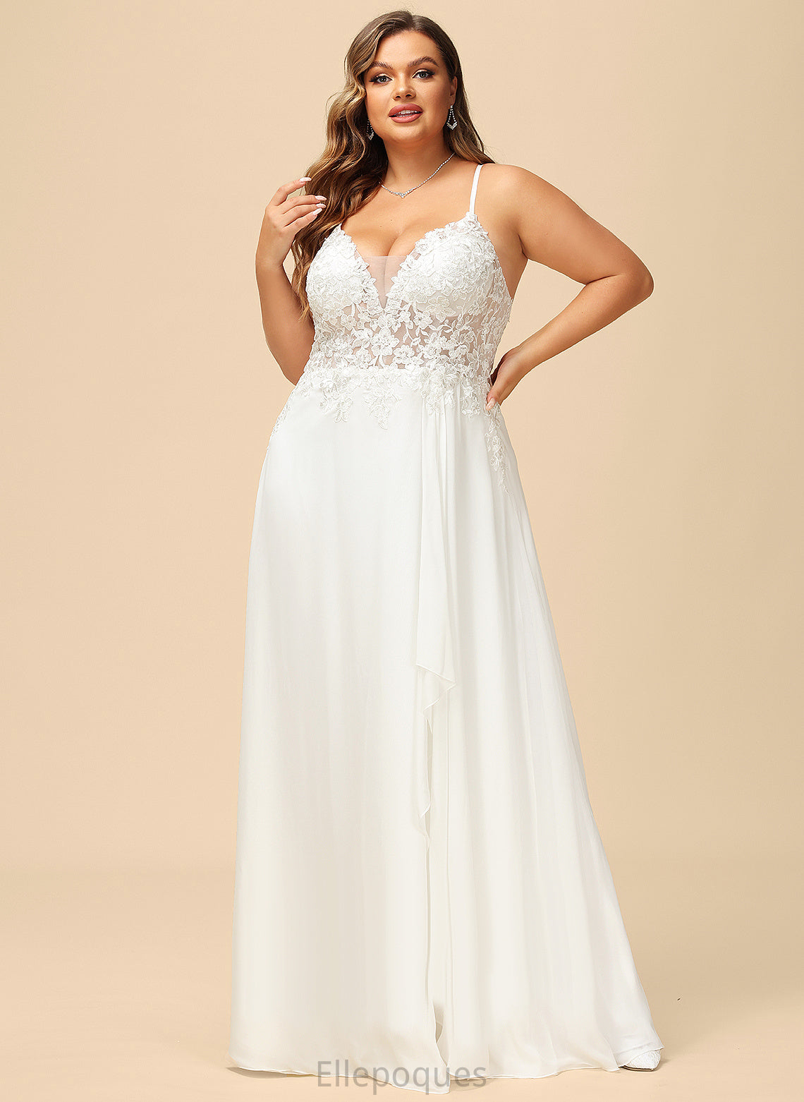 Chiffon With Wedding Dresses Floor-Length Wedding Lace Dress V-neck A-Line Ryleigh Sequins