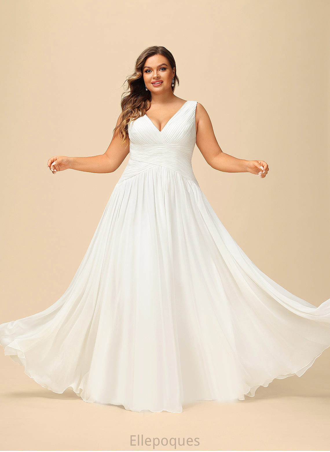 Wedding Wedding Dresses Chiffon Floor-Length Dress A-Line Natalya Pleated V-neck With