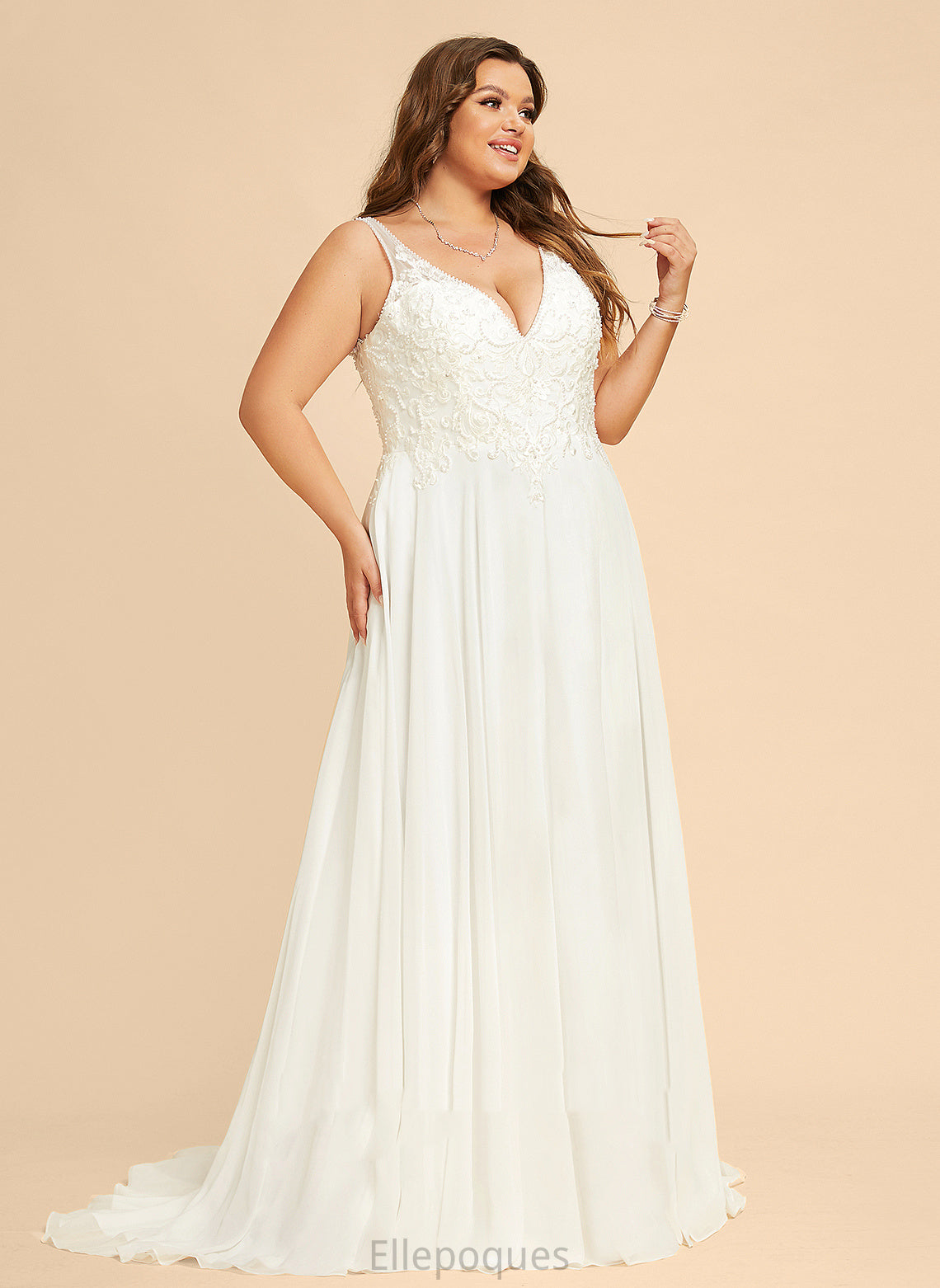 Lace Dress Sofia V-neck Chiffon With Beading Train Sequins A-Line Split Front Sweep Wedding Dresses Wedding