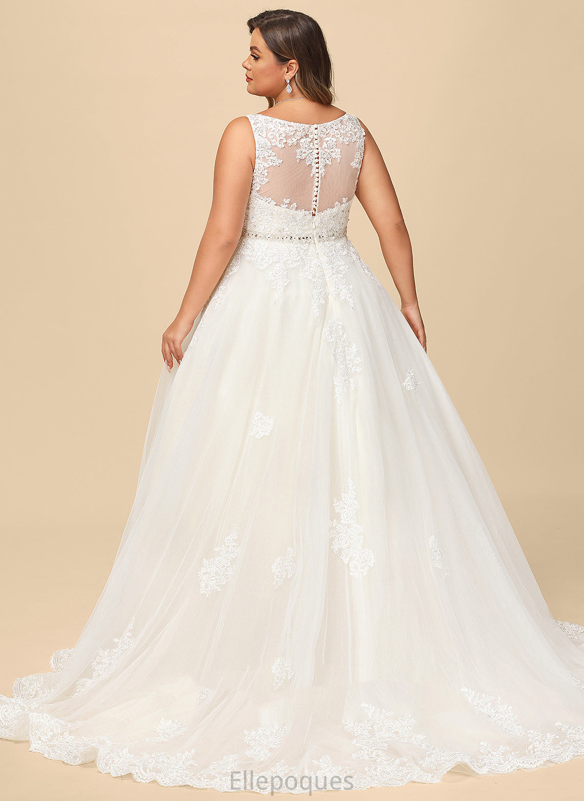 Ball-Gown/Princess Lace Wedding Dresses With Court Wedding Train Beading V-neck Dress Marlene Sequins Tulle