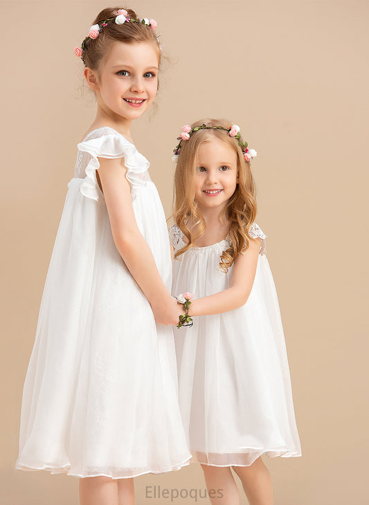 Short With Knee-length Tamara Girl Dress Neck Chiffon Flower Flower Girl Dresses Lace A-Line - Sleeves Scoop