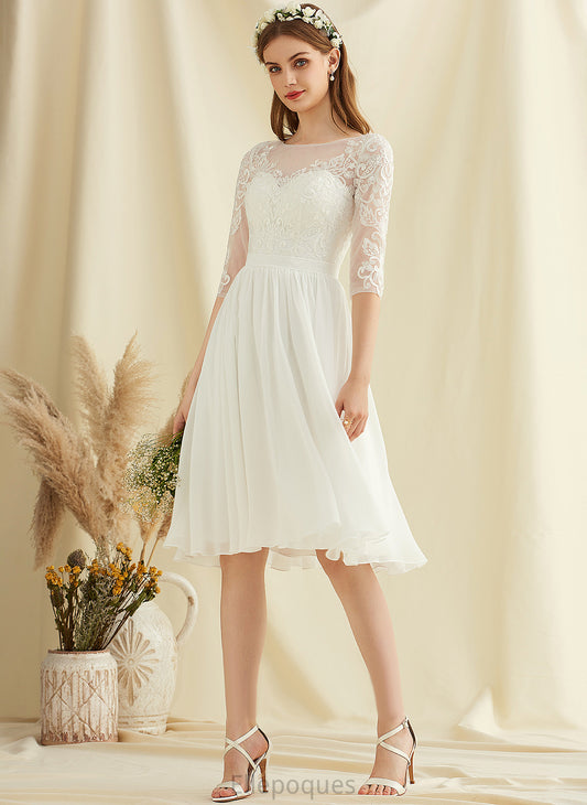 Knee-Length Dress Wedding With Lace A-Line Chiffon Sequins Wedding Dresses Cherish Scoop Neck