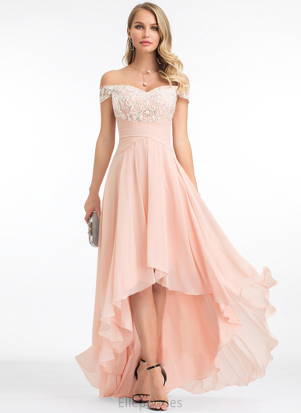 Wedding Sequins Chiffon Wedding Dresses Desiree Asymmetrical Off-the-Shoulder With Dress A-Line