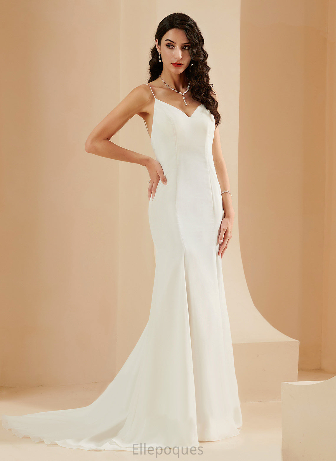 Court Trumpet/Mermaid Wedding Dresses Wedding India Train Chiffon Dress V-neck