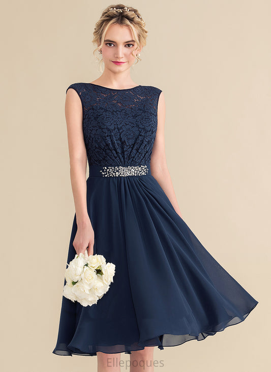 Beading Dress A-Line Homecoming Dresses Knee-Length Bow(s) Neck Scoop Lace Lace With Laney Chiffon Homecoming