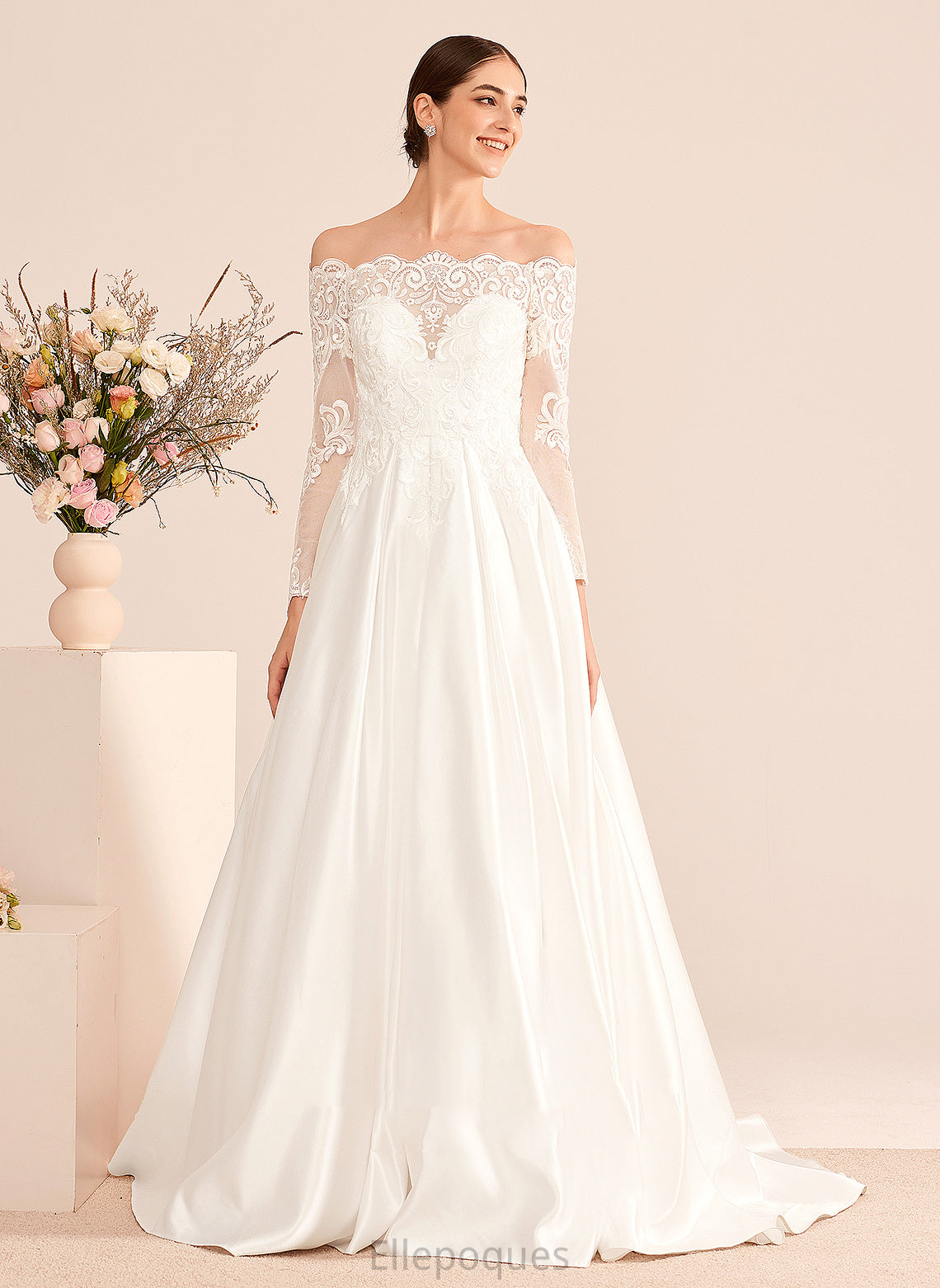 Off-the-Shoulder With Train Wedding Wedding Dresses Dress Jemima Ball-Gown/Princess Lace Court