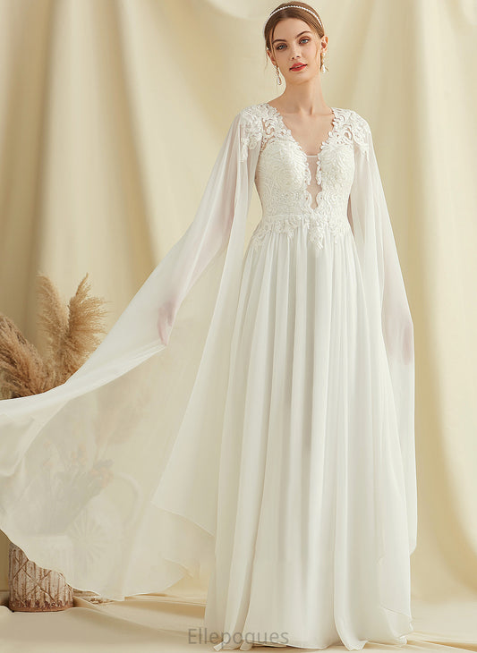 Wedding Dresses With Wedding Chiffon A-Line Dress Sequins Floor-Length V-neck Mariah Lace