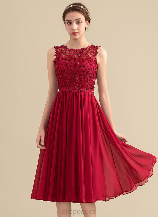 Beading Hilda Scoop With Homecoming Dresses Lace Knee-Length Homecoming A-Line Chiffon Dress Neck Lace