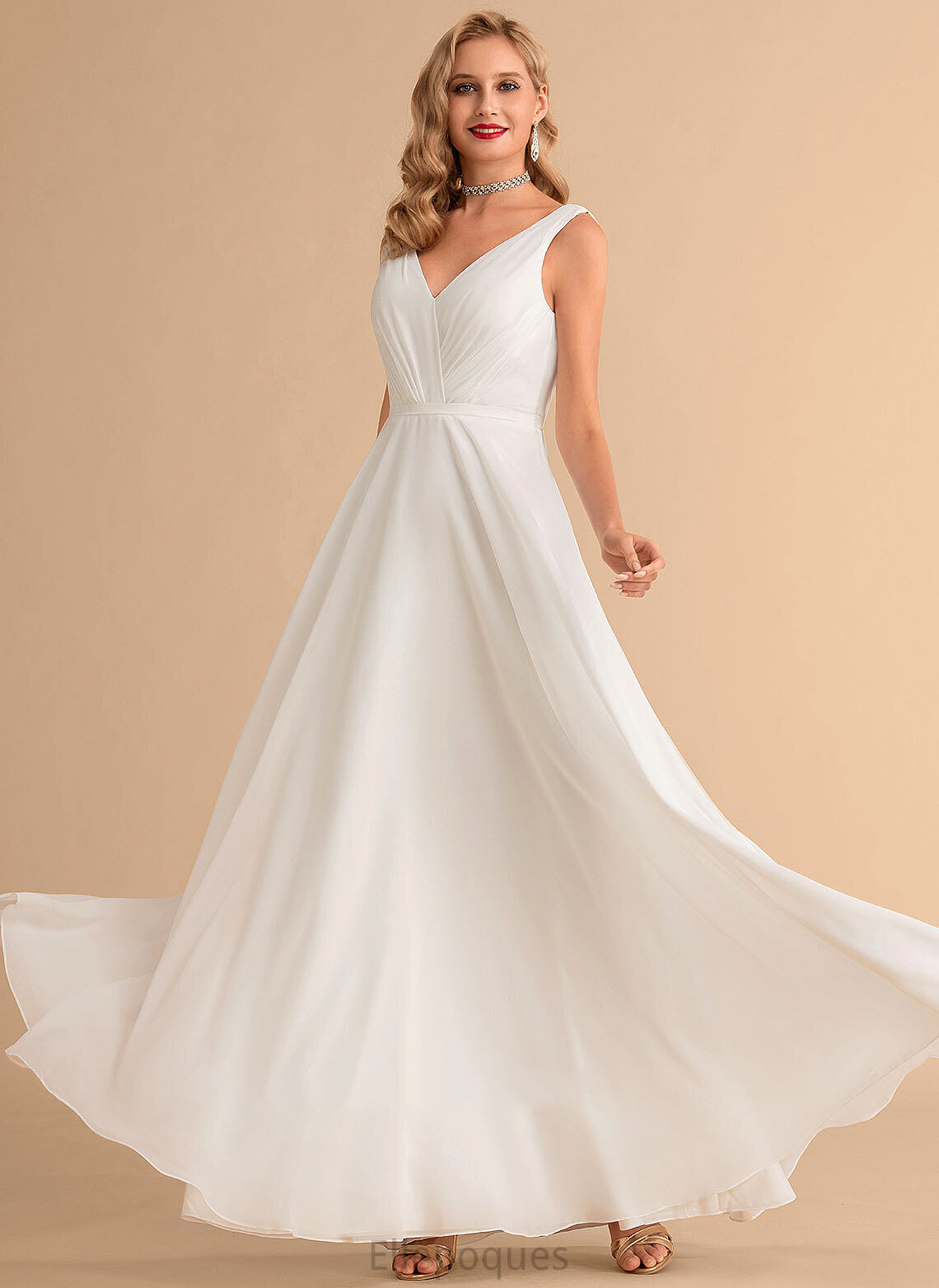 With Ruffle Elsa Floor-Length Wedding Dresses Dress A-Line Wedding Chiffon V-neck