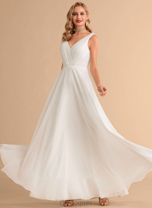 With Ruffle Elsa Floor-Length Wedding Dresses Dress A-Line Wedding Chiffon V-neck