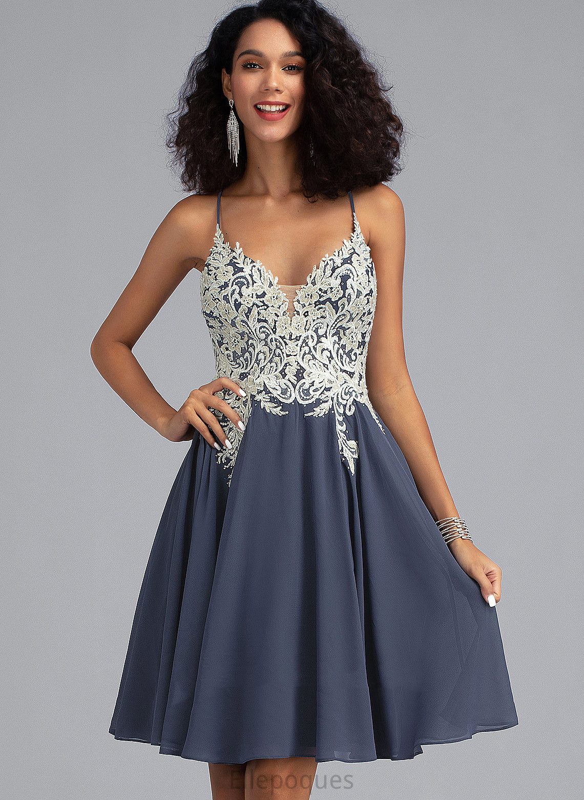 Homecoming Dresses Sequins Beading V-neck Short/Mini Chiffon Kyra Dress Homecoming Lace With A-Line