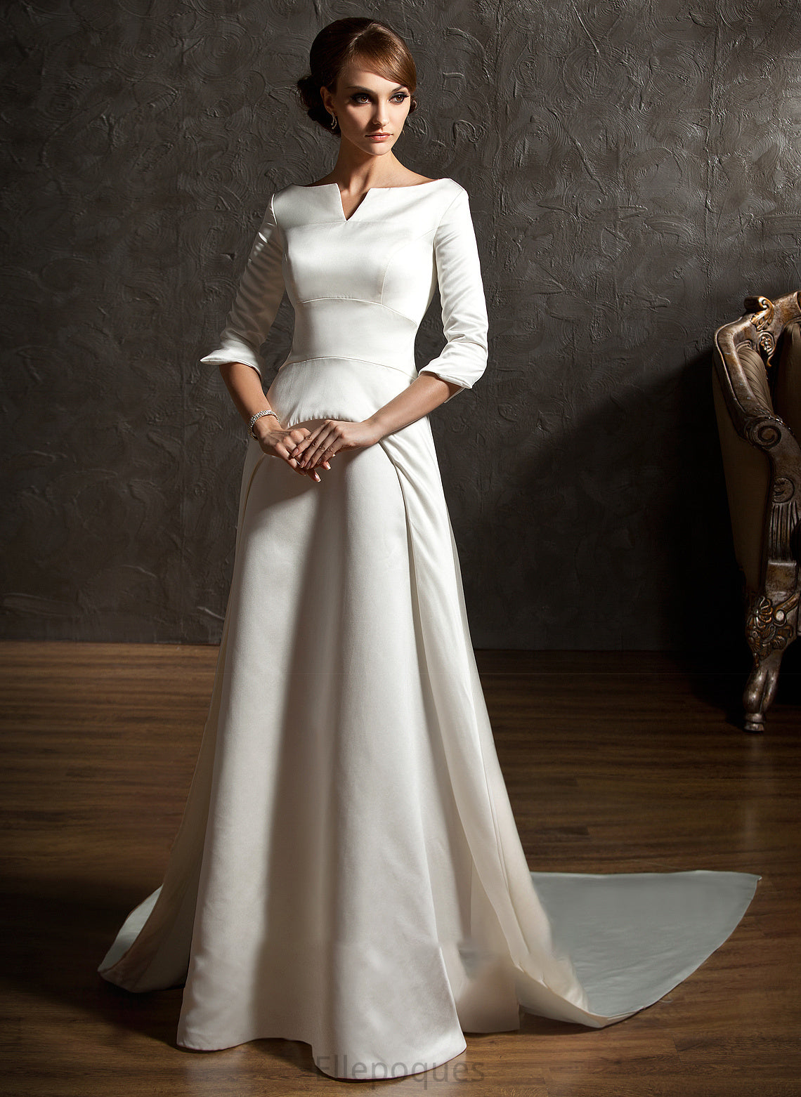 Wedding Dresses A-Line Watteau Wedding Satin Dress Train Marlie