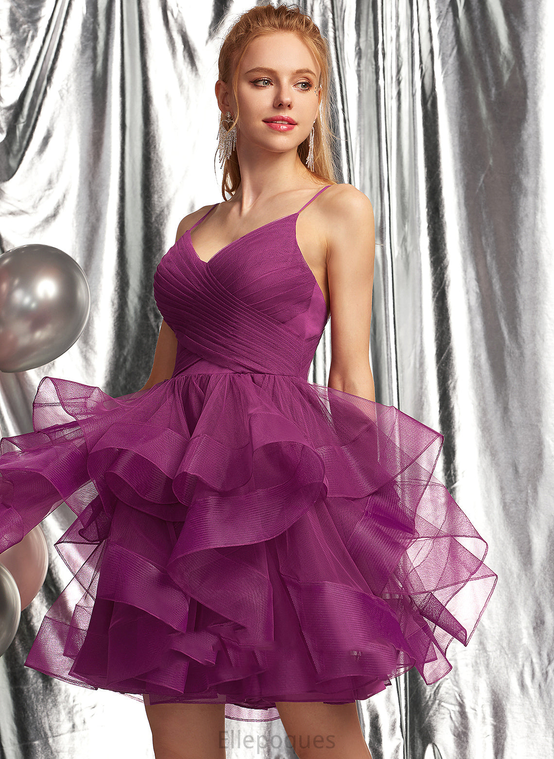 Short/Mini Dress Homecoming Imani V-neck Tulle Ball-Gown/Princess Homecoming Dresses