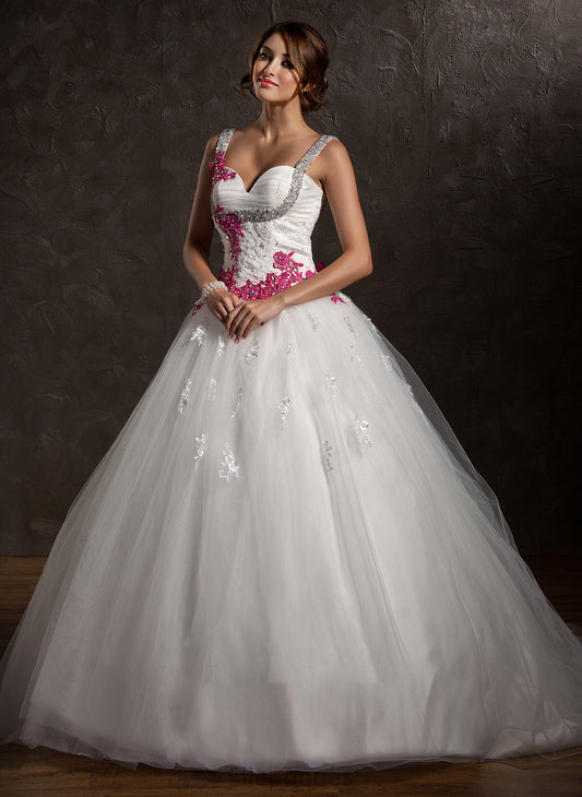 Ruffle Wedding Dresses Ball-Gown/Princess Chapel With Lace Veronica Dress Bow(s) Sweetheart Train Wedding Tulle Appliques