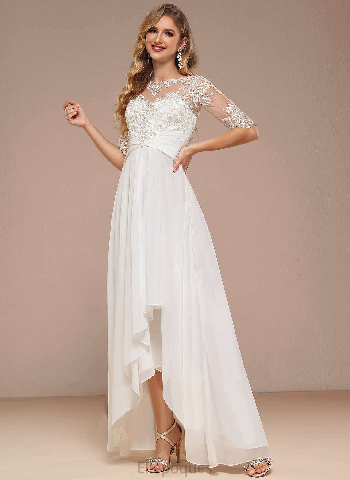 Wedding Asymmetrical Jessica Chiffon Dress Wedding Dresses Neck Boat A-Line Lace