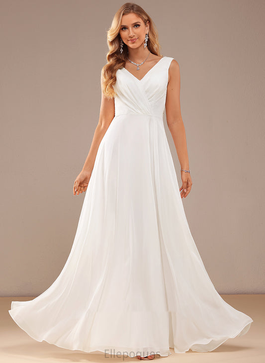 Floor-Length With Wedding Dresses A-Line Laylah Chiffon Lace V-neck Dress Wedding