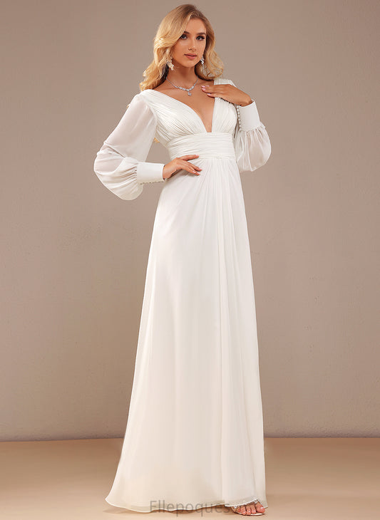 Wedding Wedding Dresses With Dress A-Line Floor-Length Chiffon Ruffle V-neck Helga