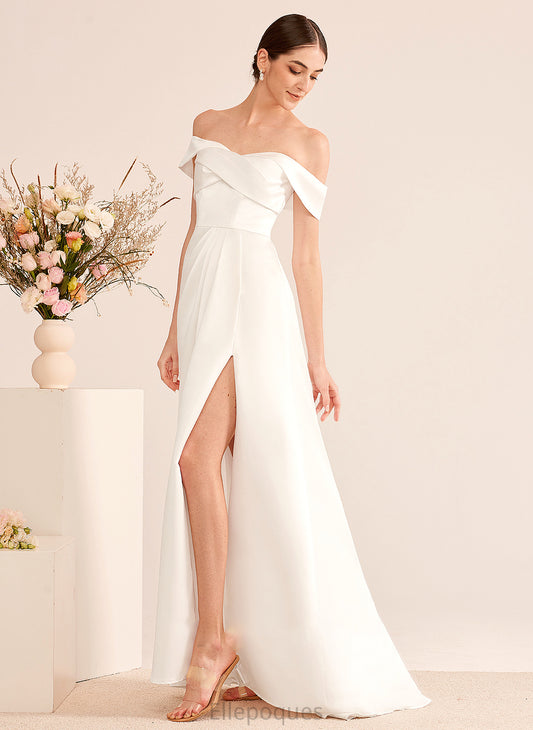 Dress Ruffle Wedding Split With A-Line Sweep Kaleigh Front Wedding Dresses Off-the-Shoulder Train