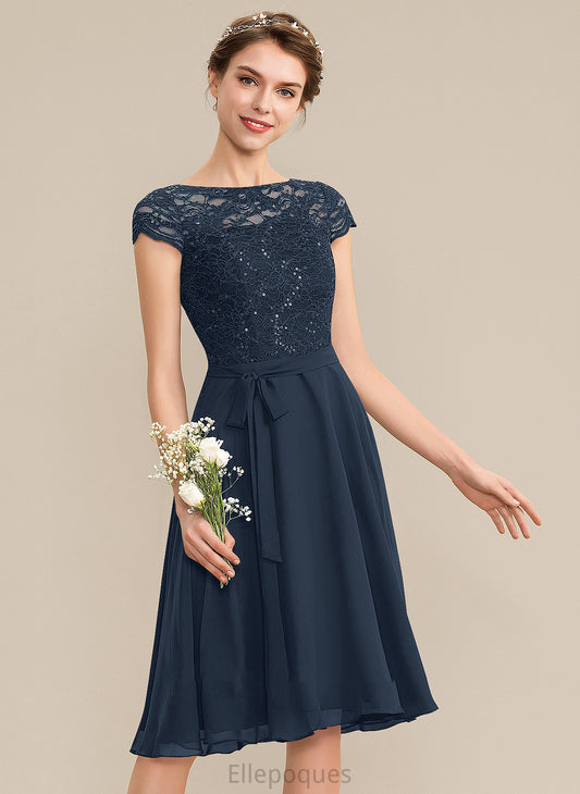 Scoop Henrietta Chiffon Homecoming With Homecoming Dresses Lace A-Line Knee-Length Dress Neck Bow(s)