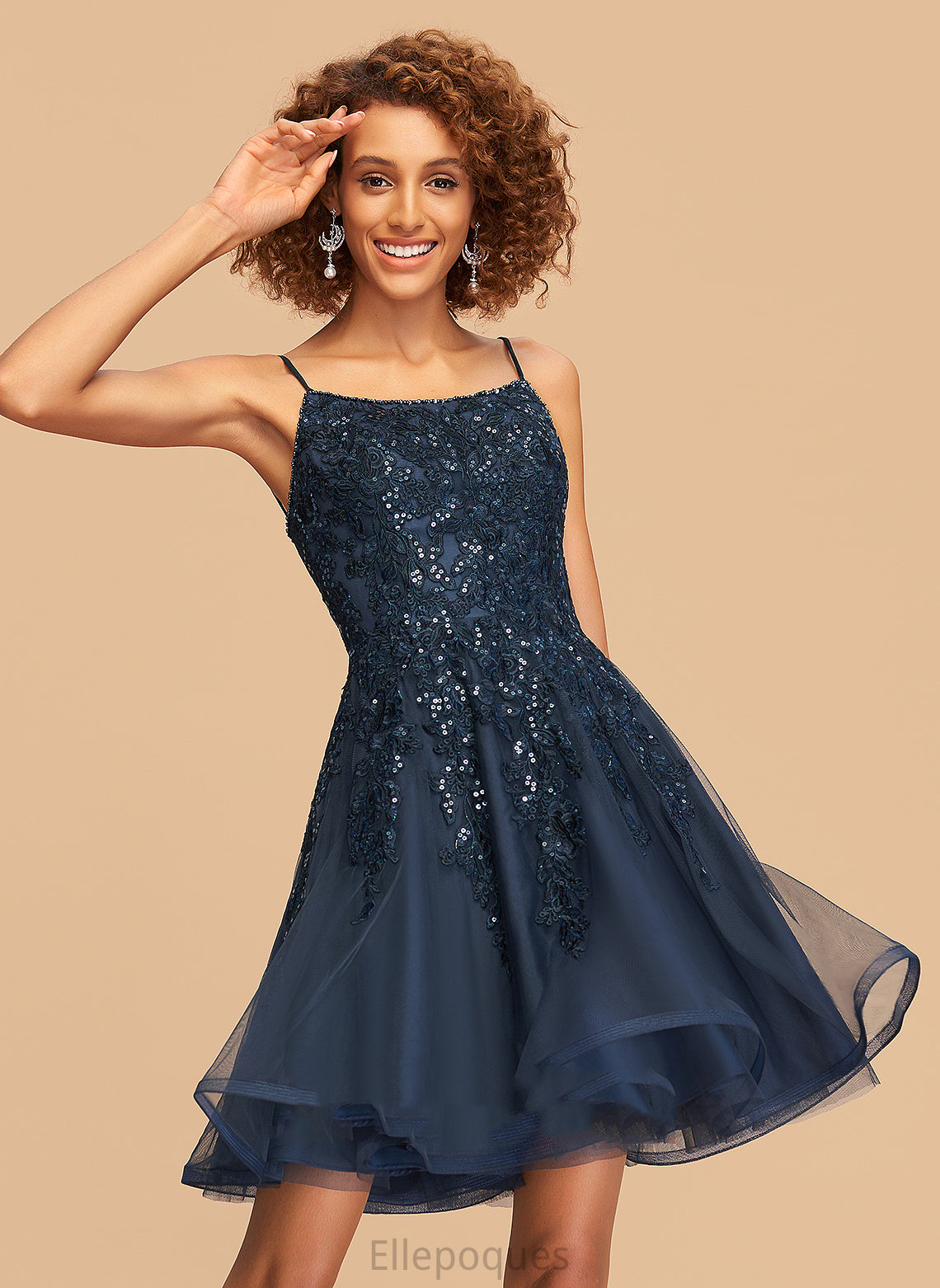 Homecoming Dress Square With Sequins Lace A-Line Madisyn Short/Mini Neckline Beading Tulle Homecoming Dresses