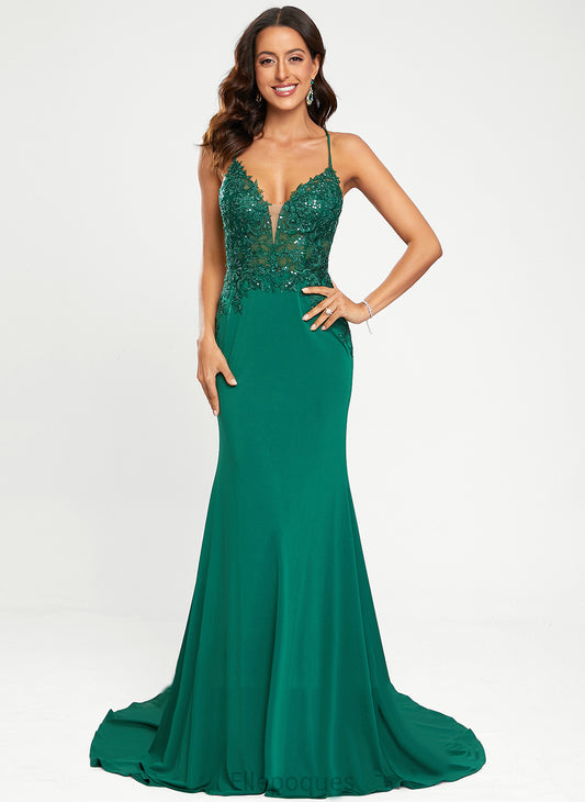 V-neck Ashtyn Train Prom Dresses With Jersey Sequins Trumpet/Mermaid Sweep