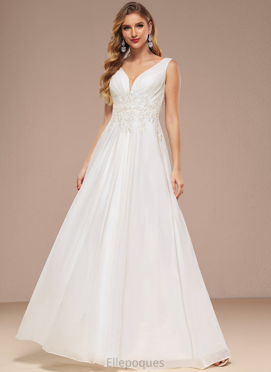 With Chiffon Dress Wedding Floor-Length Wedding Dresses Sequins A-Line Lace Lisa V-neck