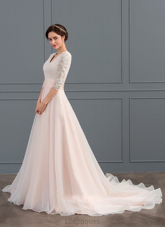 Organza With Wedding Dresses V-neck Train Ruffle Ball-Gown/Princess Dress Wedding Cierra Court