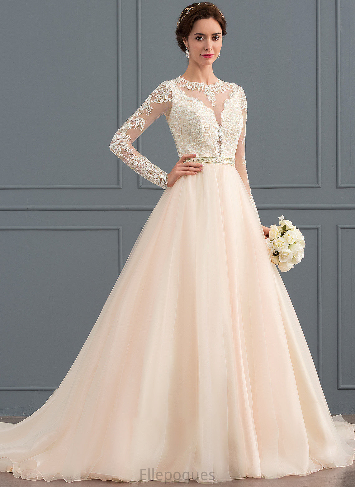 Wedding Dresses Neck Ball-Gown/Princess With Train Naima Dress Chapel Wedding Beading Scoop Tulle