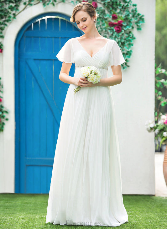 Floor-Length Beading Julissa Wedding With Pleated Wedding Dresses V-neck Chiffon Dress Empire