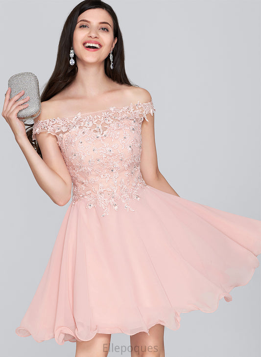 Off-the-Shoulder Short/Mini Chiffon Lace Homecoming With Kayley A-Line Homecoming Dresses Beading Dress