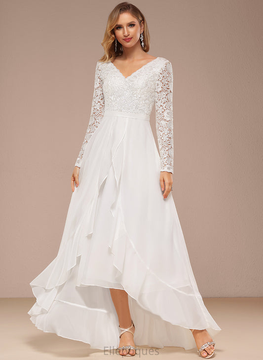 Wedding Dresses Wedding V-neck Chiffon A-Line Lace Dress Hilda Asymmetrical