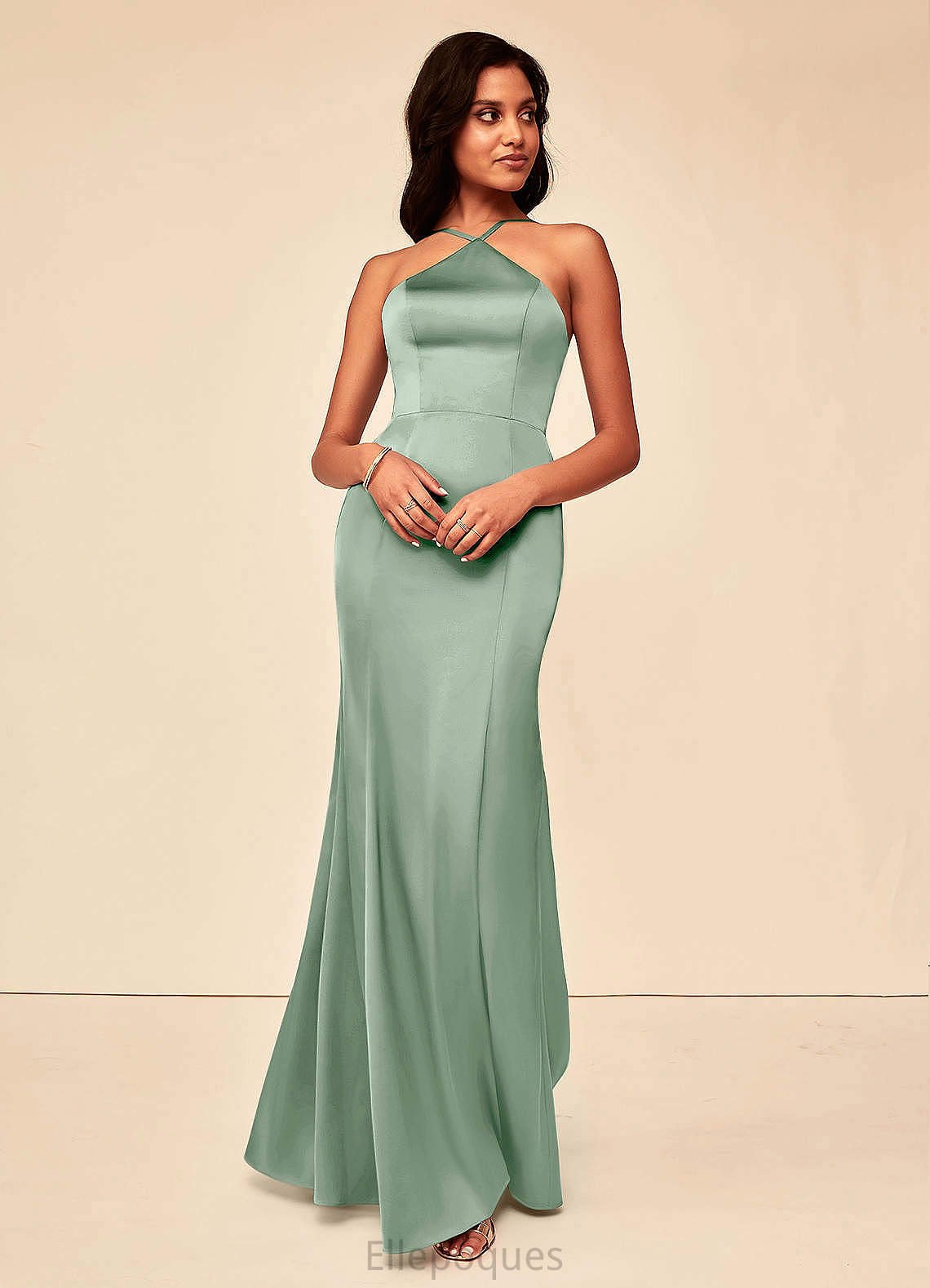 Celia Trumpet/Mermaid Sleeveless Natural Waist Spaghetti Staps Floor Length Bridesmaid Dresses