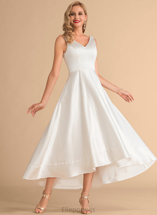 Satin Asymmetrical A-Line Dress Julia V-neck Wedding Wedding Dresses