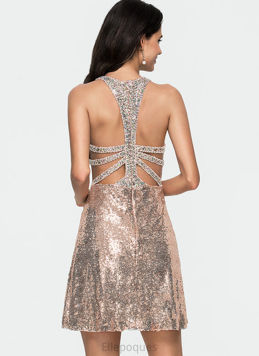 Adison Scoop Sequined Short/Mini With Homecoming Dress A-Line Neck Sequins Homecoming Dresses