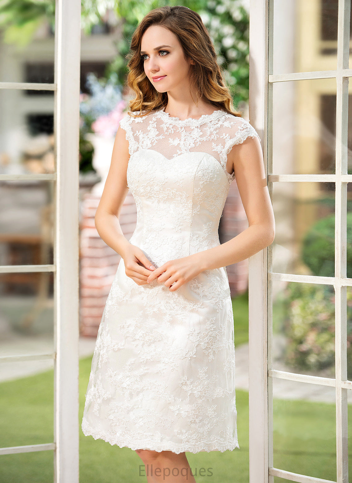 Lace Neck Dress Wedding Dresses Scoop Bella A-Line Wedding Knee-Length