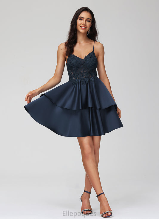 Satin Homecoming Giovanna With Homecoming Dresses Lace A-Line Short/Mini Dress V-neck