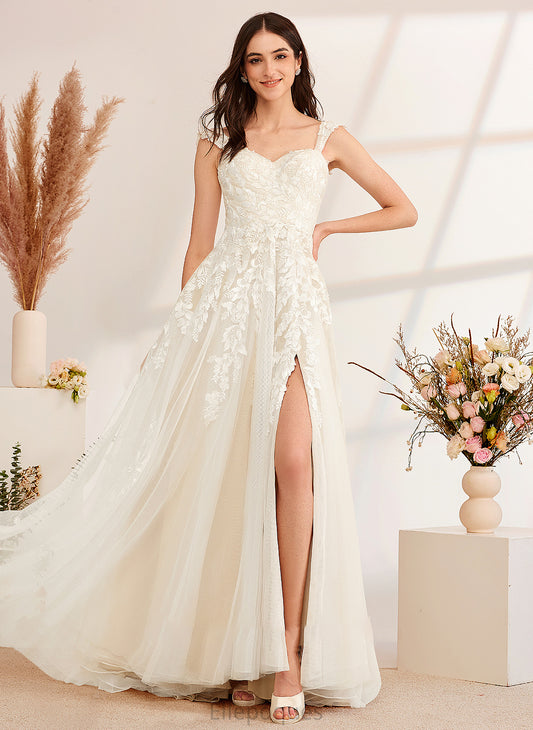 With Wedding Dresses Bethany Wedding Dress Sequins Beading Sweep A-Line Train Off-the-Shoulder