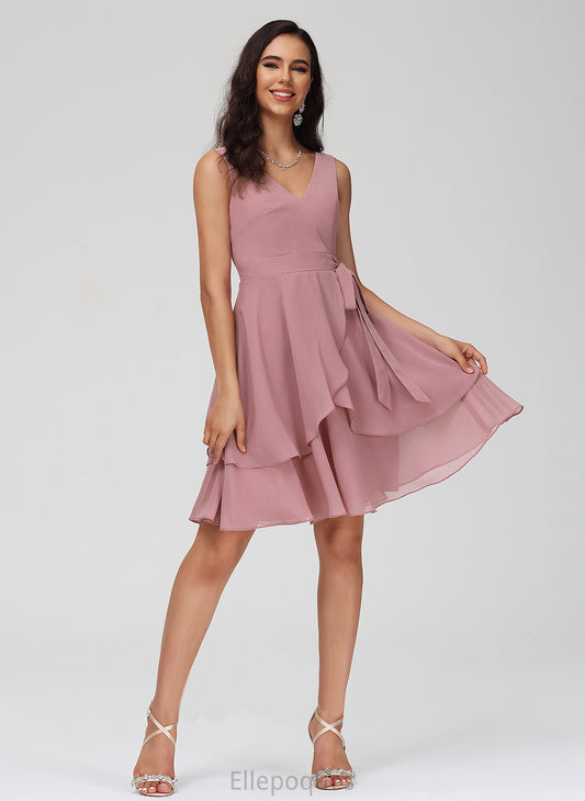 With Chiffon Homecoming A-Line Short/Mini Alicia Dress V-neck Ruffle Homecoming Dresses