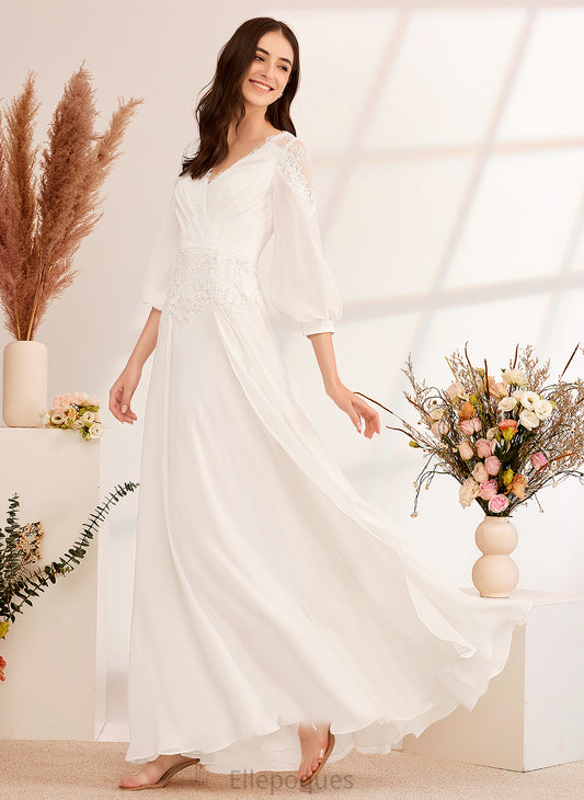 Wedding Dresses Wedding Chiffon With Lace A-Line Dress V-neck Simone Floor-Length