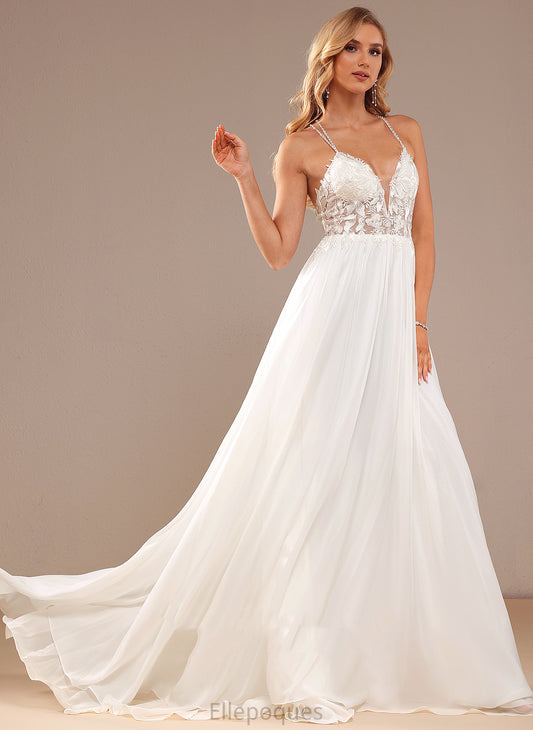 V-neck Lace Taryn Lace With Beading Sequins Dress Wedding A-Line Chiffon Train Sweep Wedding Dresses