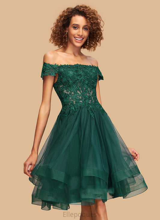 Hilary Homecoming Off-the-Shoulder Knee-Length Dress Tulle With Lace A-Line Homecoming Dresses