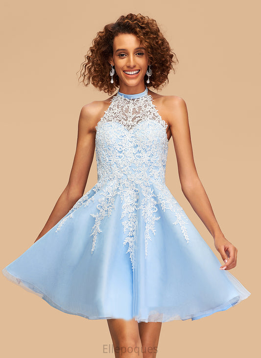 Homecoming Dresses Halter Dress With A-Line Nayeli Short/Mini Tulle Lace Homecoming