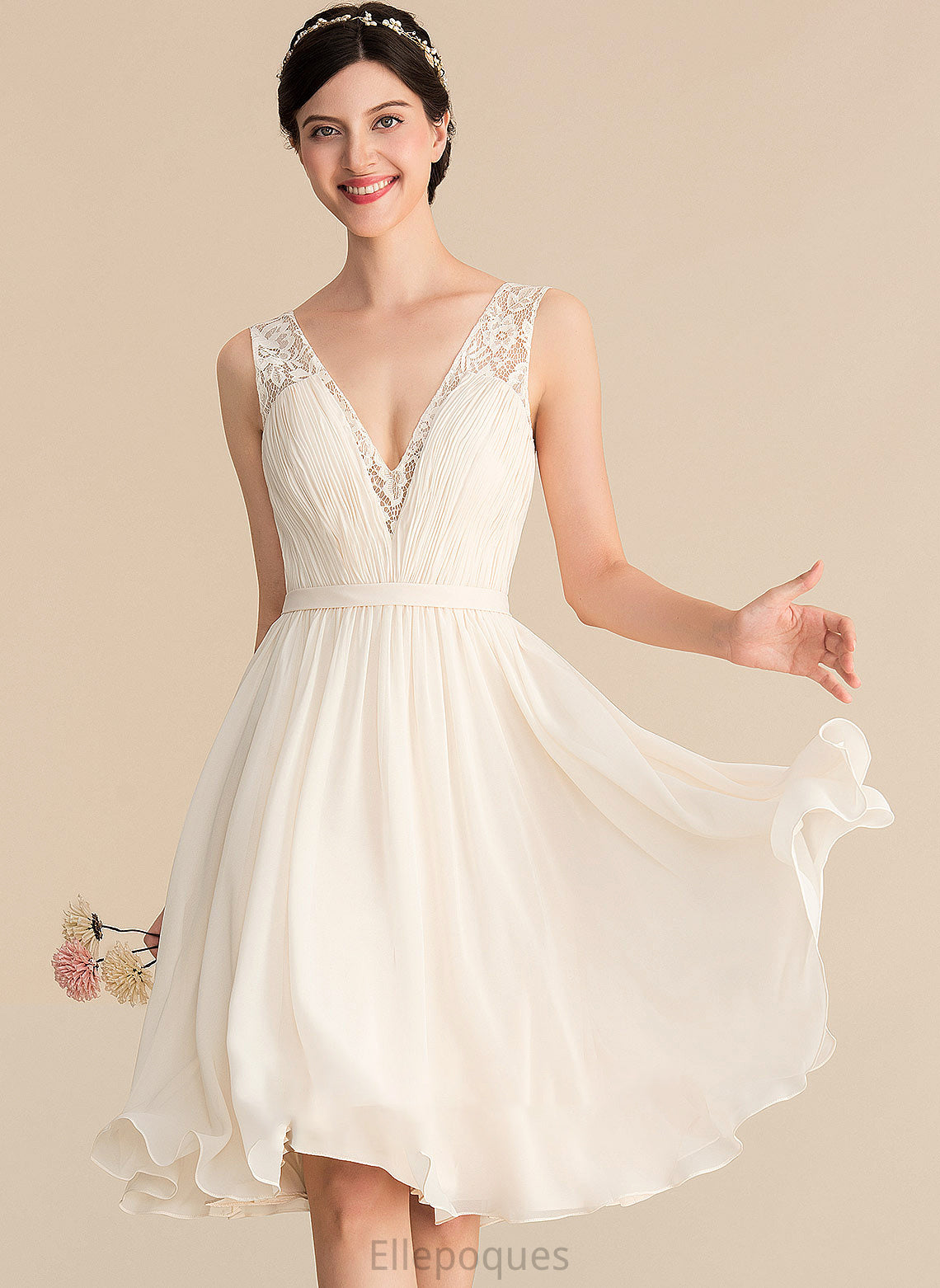 V-neck Dress Ashanti Knee-Length With Wedding A-Line Lace Wedding Dresses Chiffon Ruffle