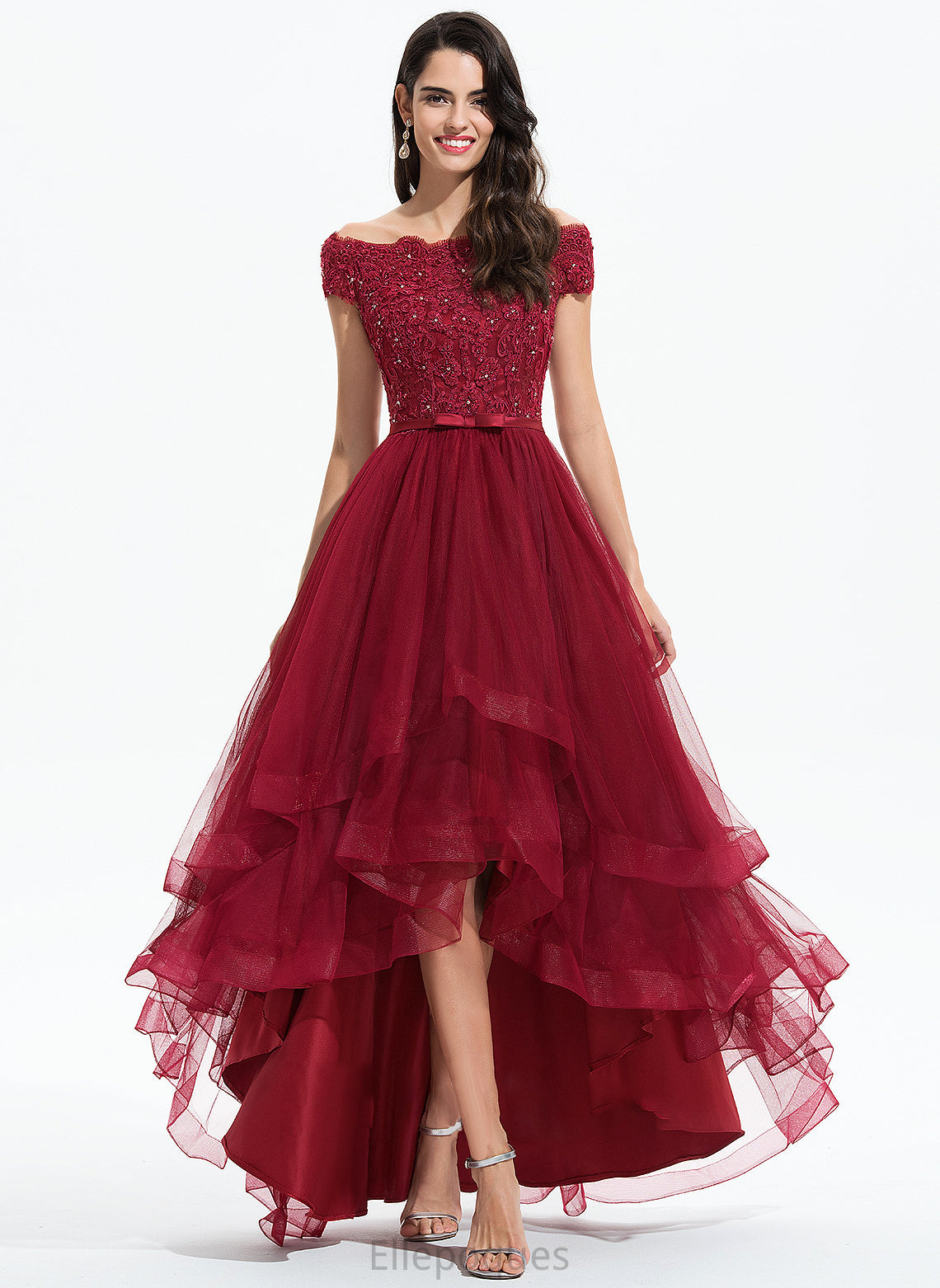 Wedding Dresses Wedding Giana Dress Ball-Gown/Princess With Beading Off-the-Shoulder Asymmetrical Tulle Bow(s) Sequins