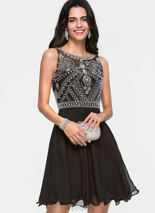 Homecoming Jode Beading Dress Scoop With Chiffon A-Line Short/Mini Neck Sequins Homecoming Dresses