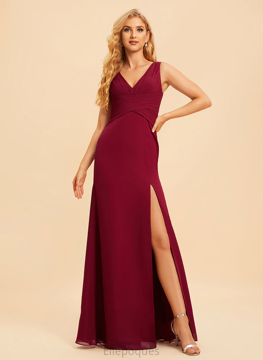 SplitFront Neckline Trumpet/Mermaid V-neck Fabric Silhouette Embellishment Length Floor-Length Elyse A-Line/Princess Sleeveless Bridesmaid Dresses