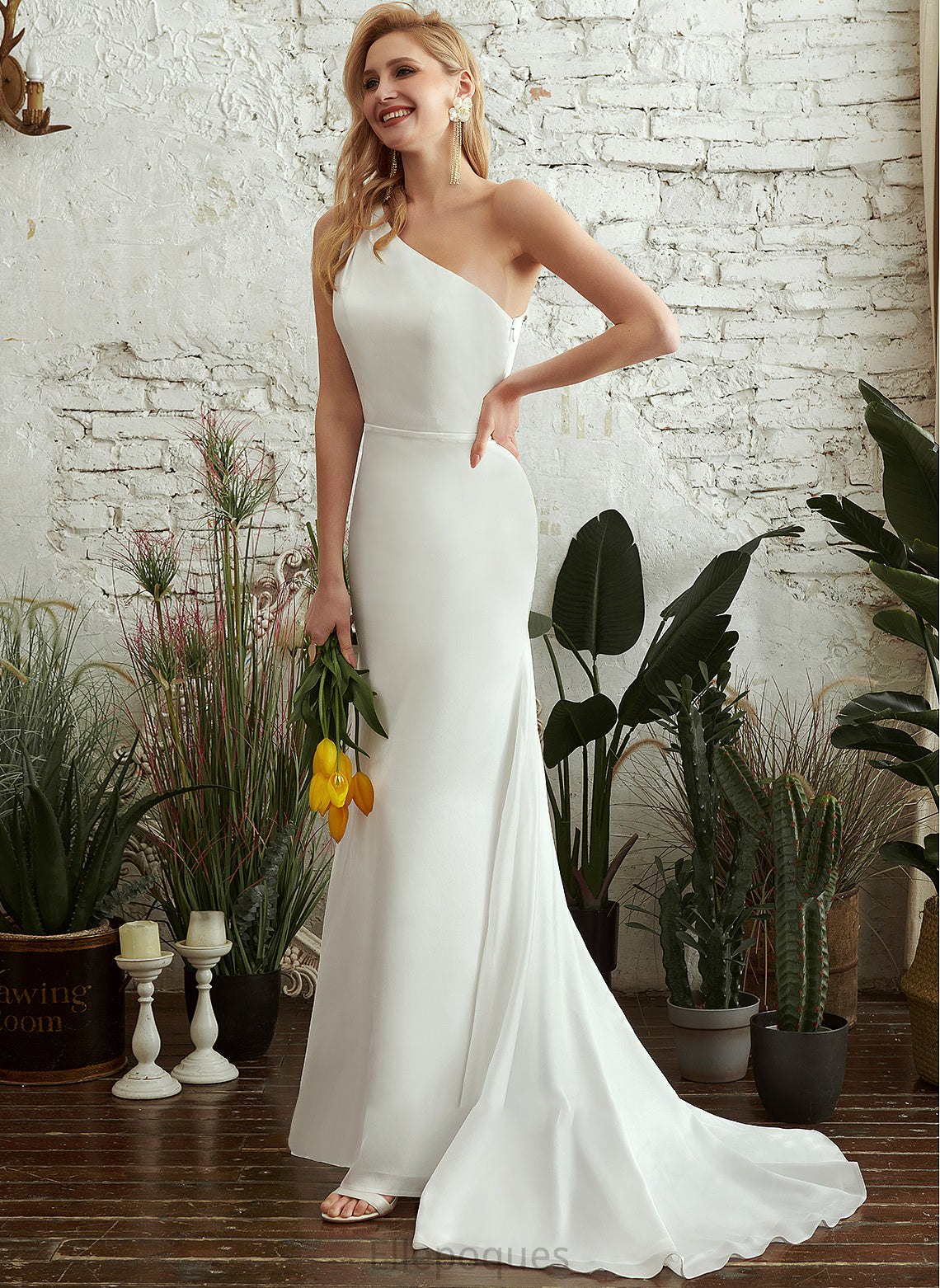 Trumpet/Mermaid Millicent Dress Wedding Sweep Train One-Shoulder Wedding Dresses