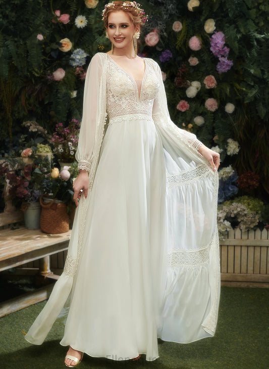 Dress A-Line Split Floor-Length With Wedding Dresses V-neck Front Madilynn Wedding Sequins Lace